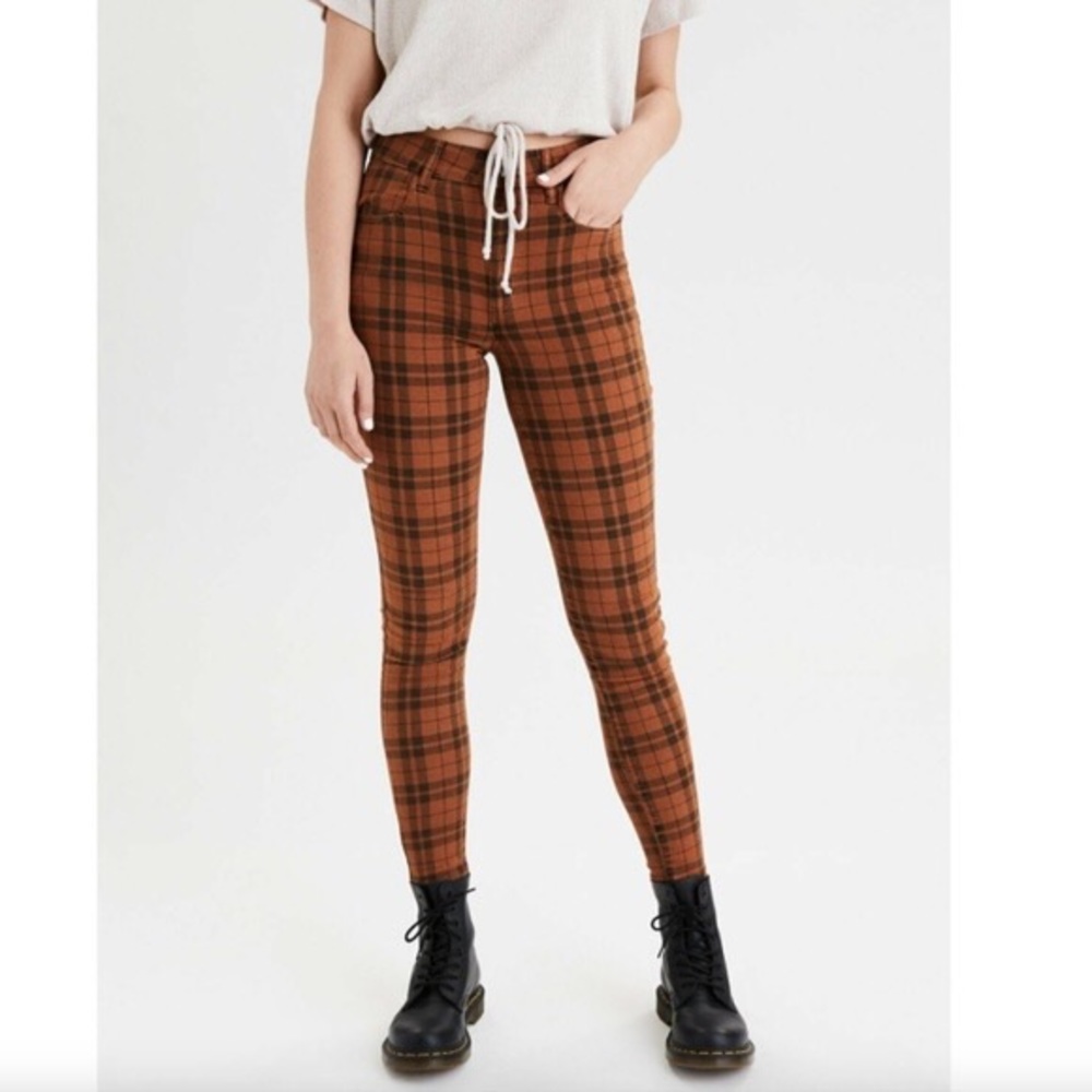 American Eagle Outfitters Orange Plaid Jeggings